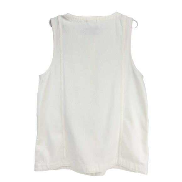 FRANK & OAK Work Button Down Minimalist Vest Relaxed Twill Utility Ivory White L - Picture 6 of 9